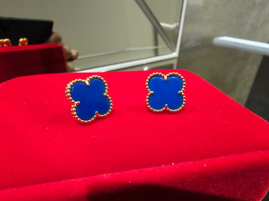 Van Cleef & Arpels VCA Blue Agate Vintage Alhambra Clover Дамски Обеци