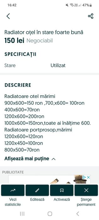 Calorifer otel alb.
