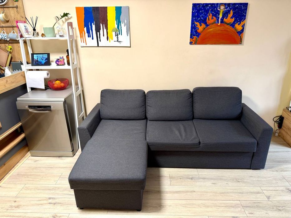 Разтегателен диван с разширение MARSLEV тъмносив