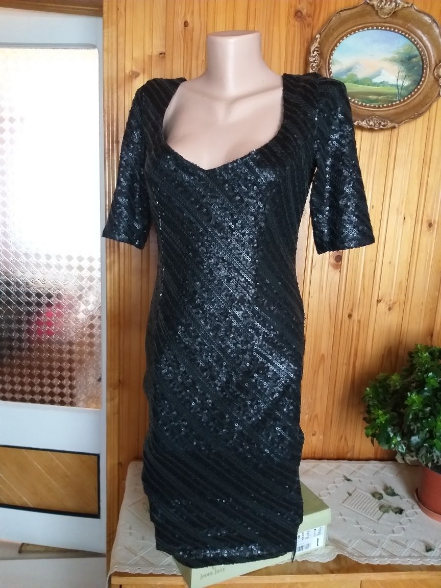 Rochie neagra eleganta midi paiete marimea M/ L 38/40