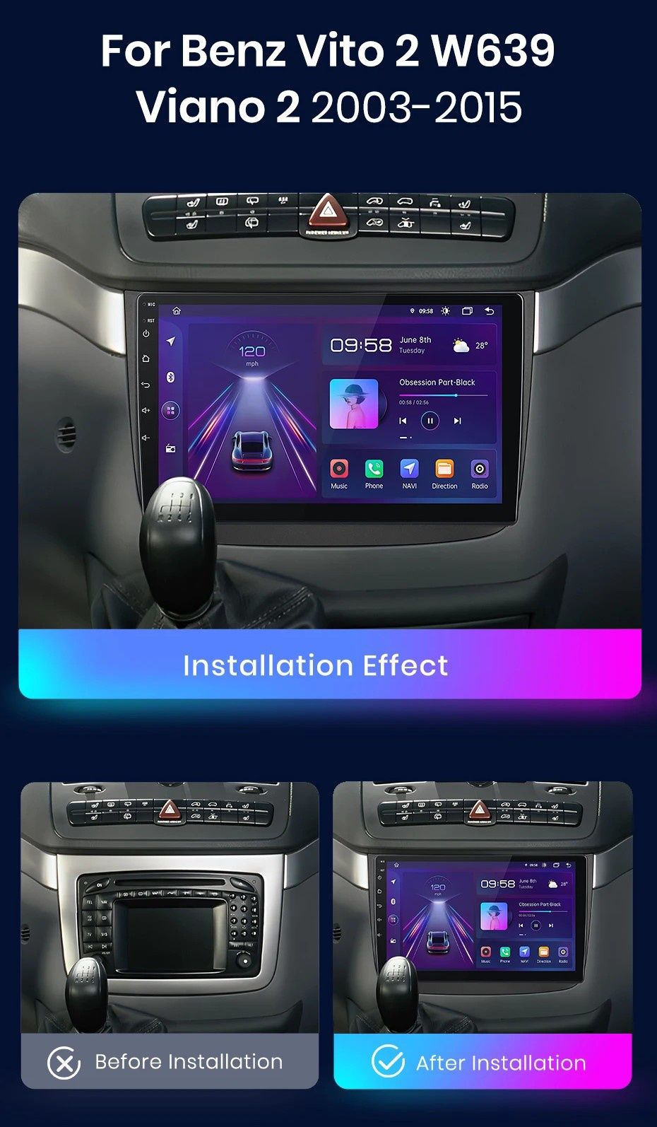 Navigatie Android dedicata M- Benz Vito 2, Viano 2, W639 (2003-2015).