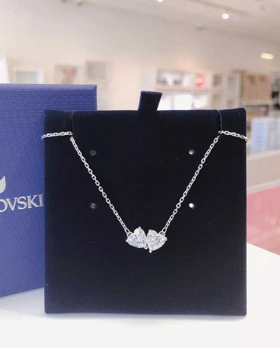 Lănțișor Swarovski 2 inimi Mesmera – Silver, 38 cm