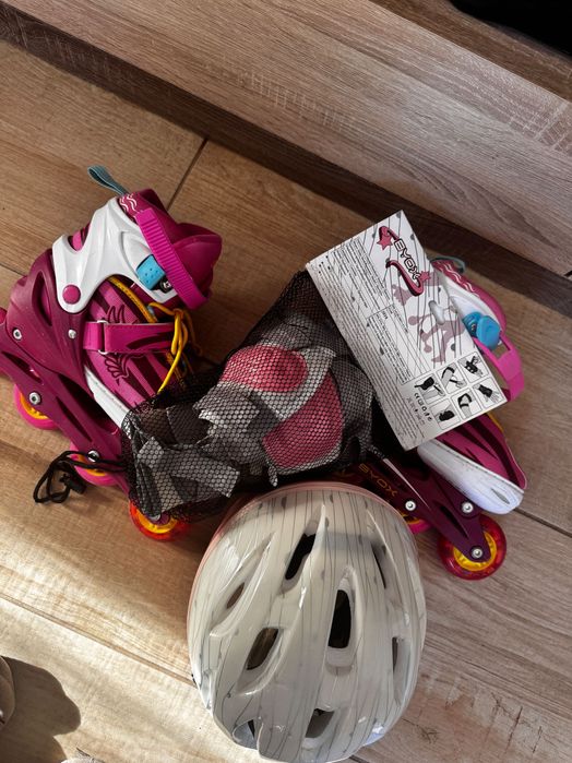 Розови ролери 35–38 + каска и наколенки – почти нови