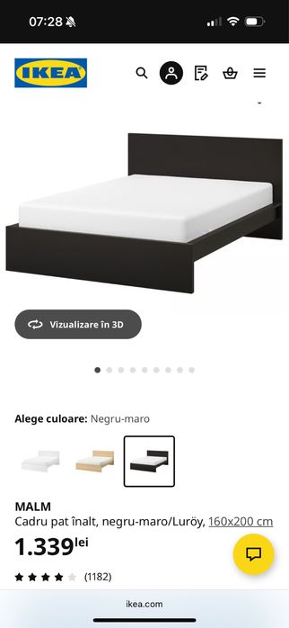 Pat 160x200 cu somieră, saltea și noptiere – stare foarte bună