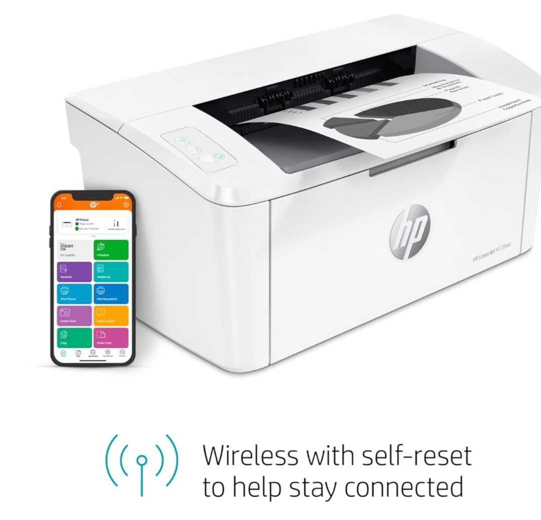 Безжичен черно-бял принтер HP LaserJet M110we с HP+ чисто нов