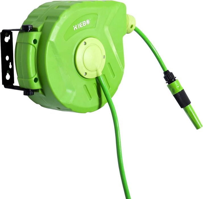 Макара с маркуч 10м+1м зелена за стенен монтаж