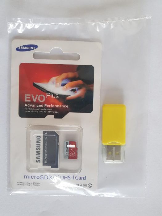 Card original Samsung EVO Plus Micro SD 32 GB, Clasa 10 +USB. Nou!