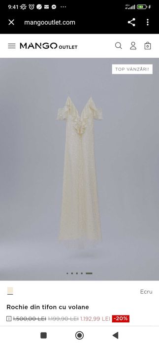 Rochie de seara ecru ediție limitată Mango, măsura L (potrivită și M)