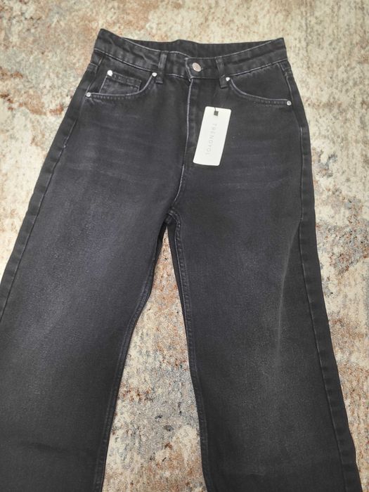 Blugi negri cu talie inalta wide leg