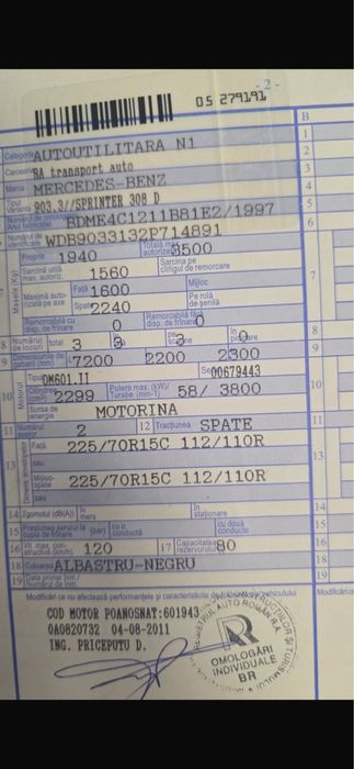 Mercedes sprinter 308d din  1997