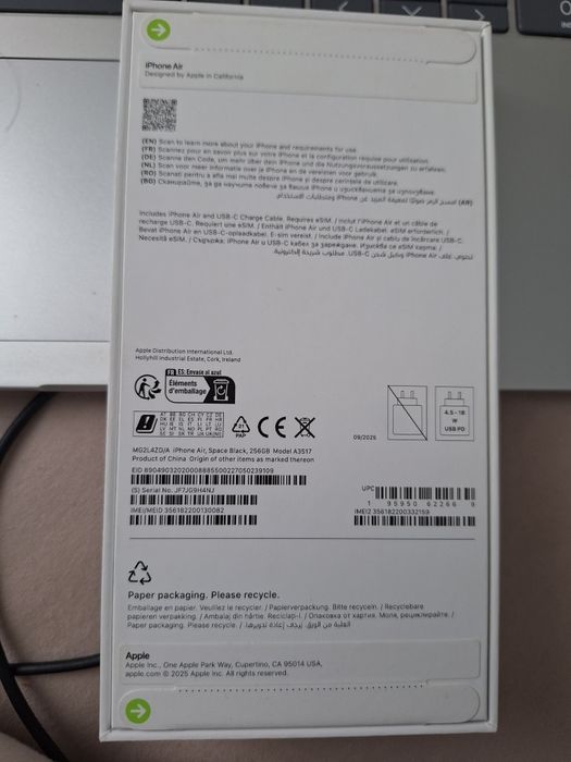 Iphone 17 Air 256gb SpaceBlack, nou