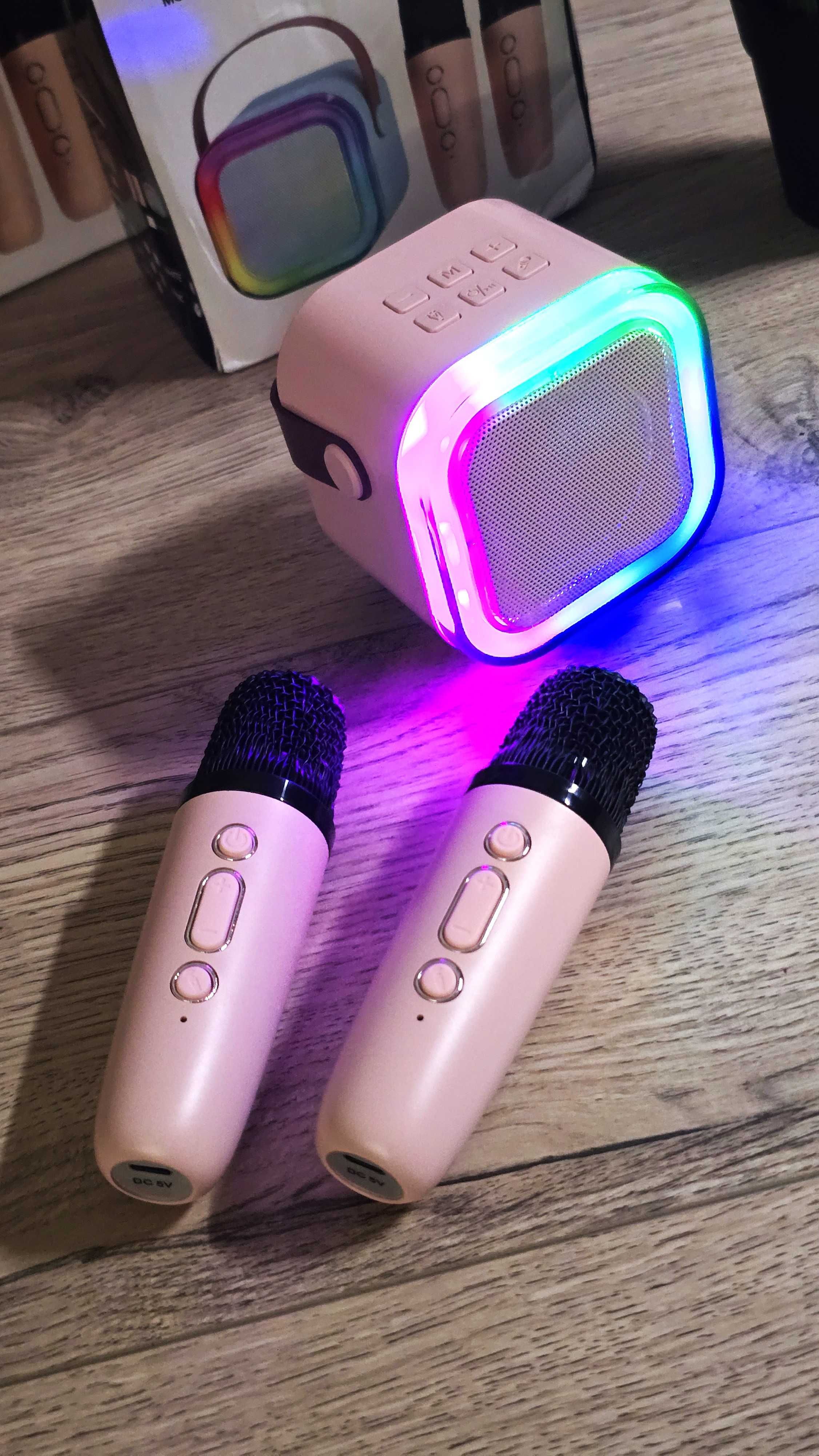 Boxa externa Karaoke pentru copii cu 2 microfoane - ALB-BEJ sau ROZ