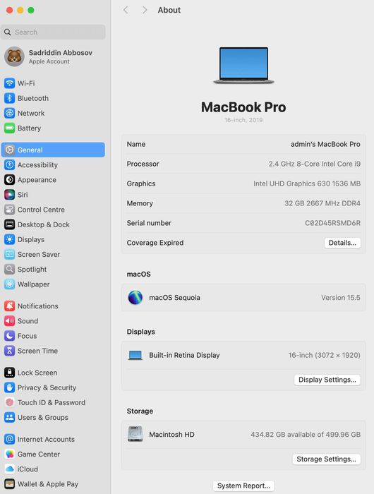MacBook Pro 2019 i9 16 inch 32/512