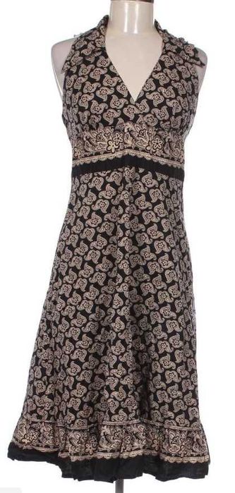 Лятна памучна рокла с гол гръб - черна с бежов десен, размер S