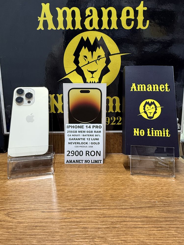 iPhone 14 Pro 256GB Gold Baterie 86% Full Box Garantie 12 Luni.