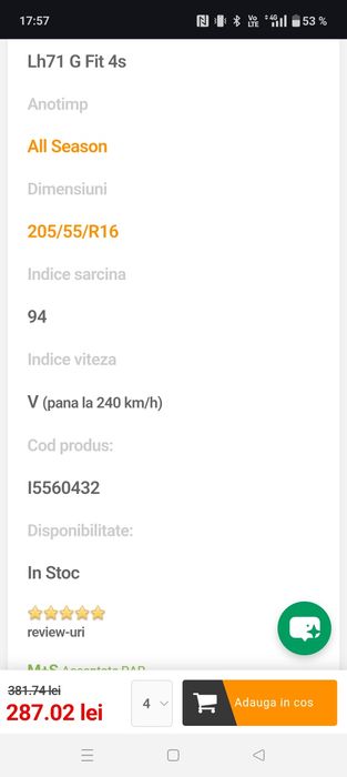 Jante Skoda R16+ anvelope allseason noi