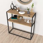 Masă consola decorativa cu raft, 90x90x33,5 cm, efect stejar