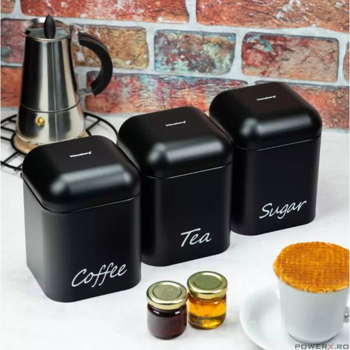 Set de 3 recipiente, negre pentru cafea, ceai, zahar, Klausberg