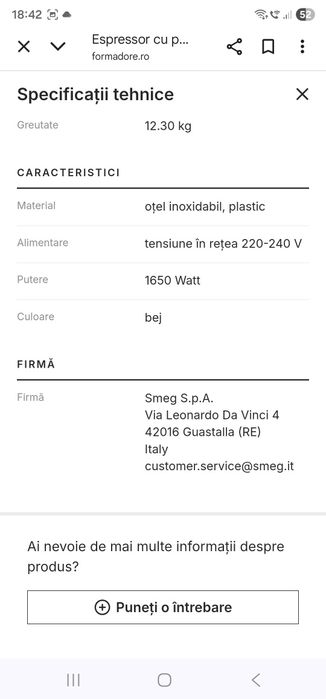 Expresor de cafea Smeg folosit 2 luni