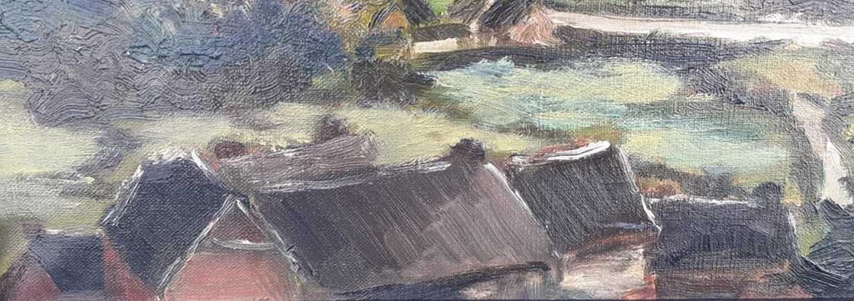 Tablou vechi - peisaj rural - semnat Brana 1944