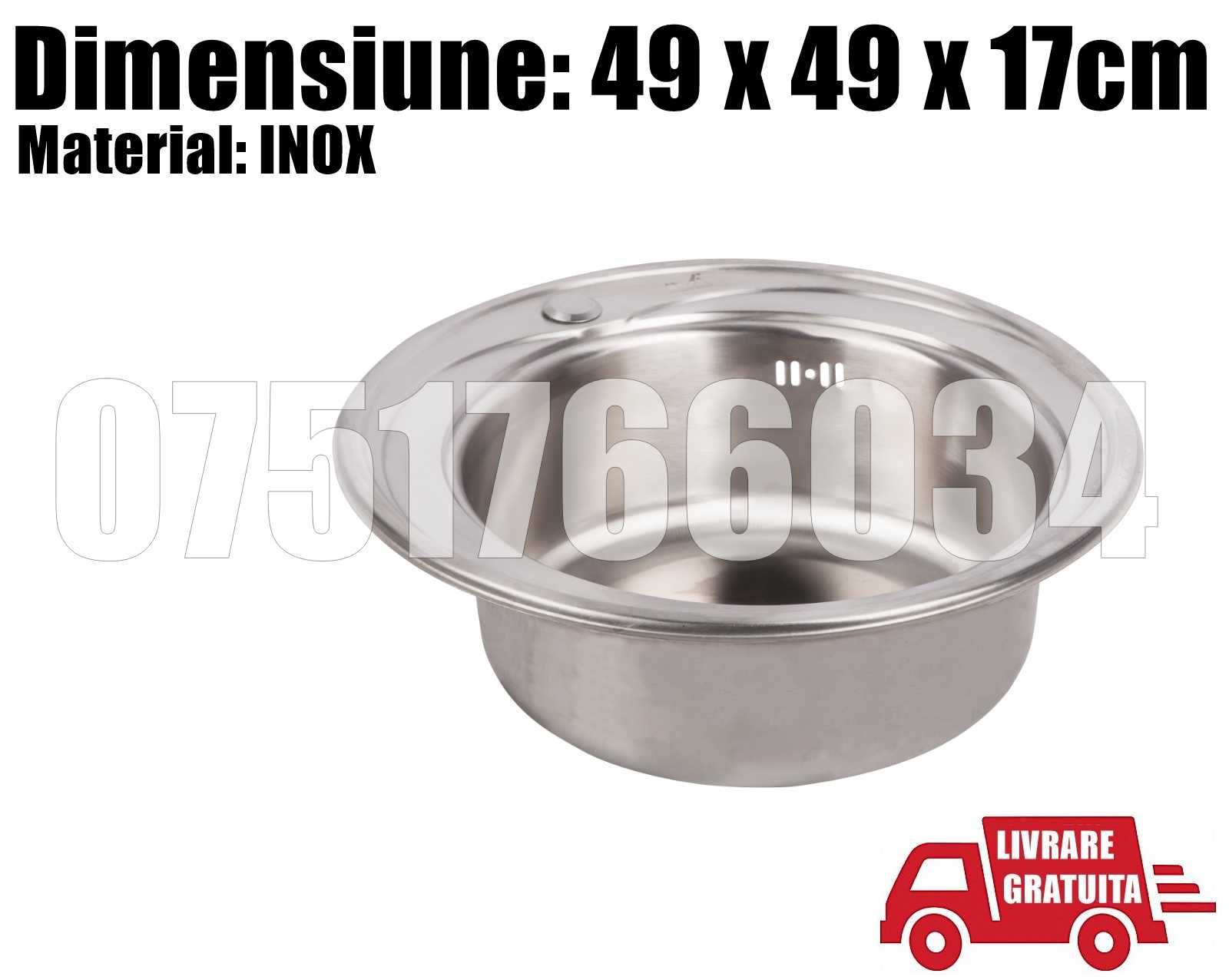 Chiuveta Incastrabila Blat Rotunda Bucatarie Inox Diametru 49 x 17cm