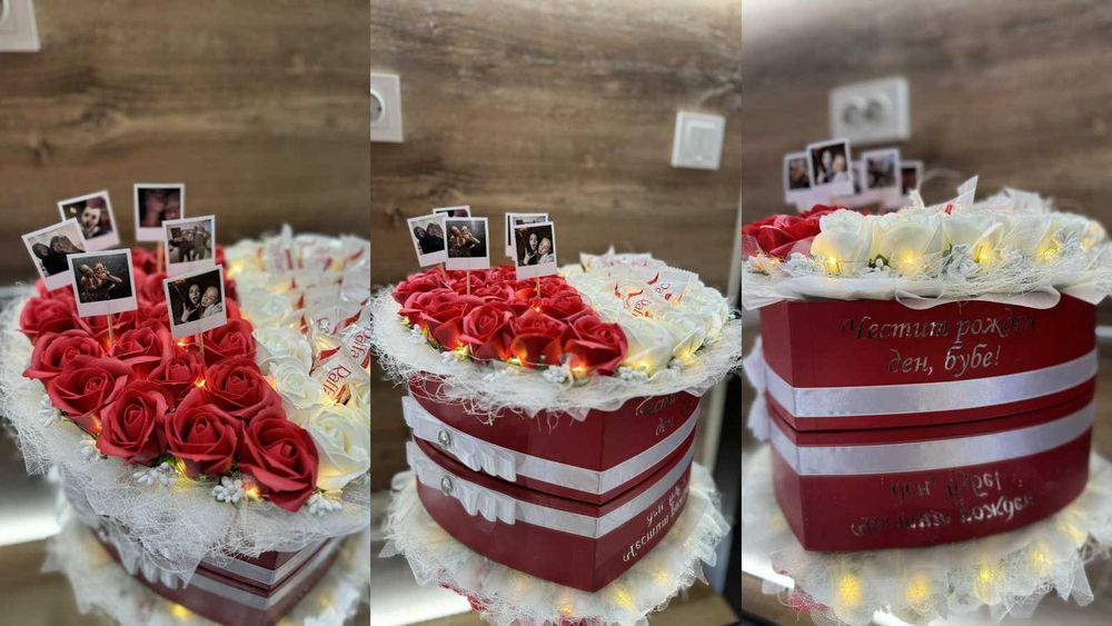 Ароматни сапунени букети със спомени, бонбони, лампички за рожден ден