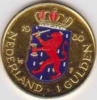 Moneda comemorativa OLANDA - 1 GULDEN 1980 - Gold Plated Colored