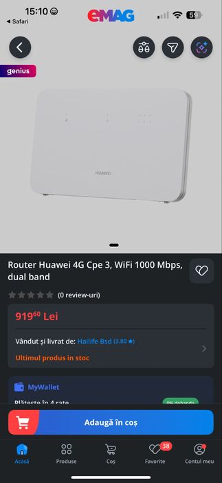 Router wireless Huawei Router wireless 4G 300 Mb/s, Alb