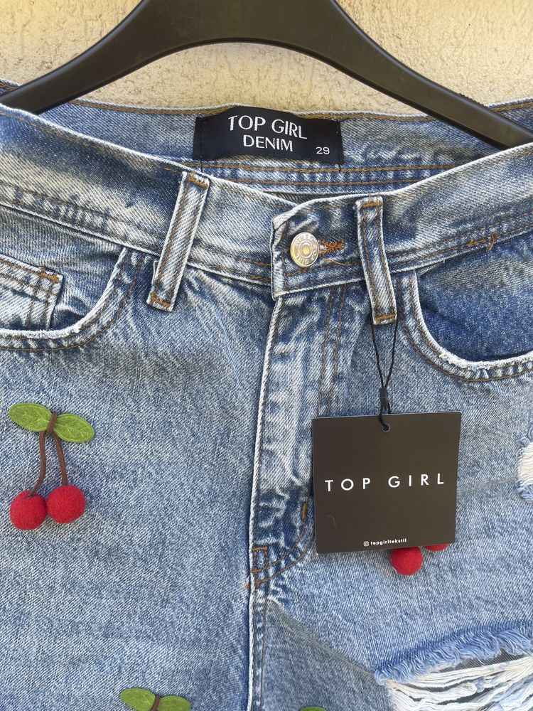 Set Denim - Jachetă scurtă + Blugi cu cireșe 3D
