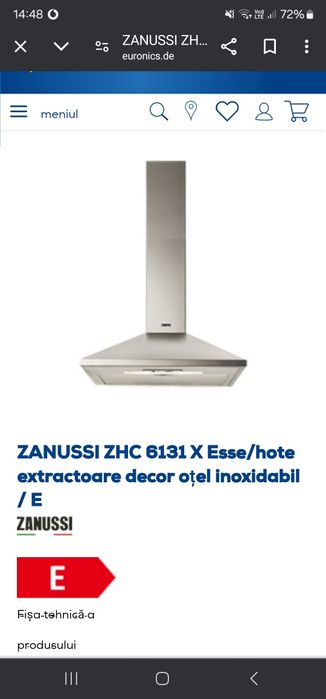 Hota inox zanussi 60 cm