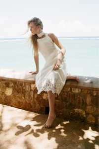 Zara НОВА с етикет бяла ленена рокля 100% лен с бродерия