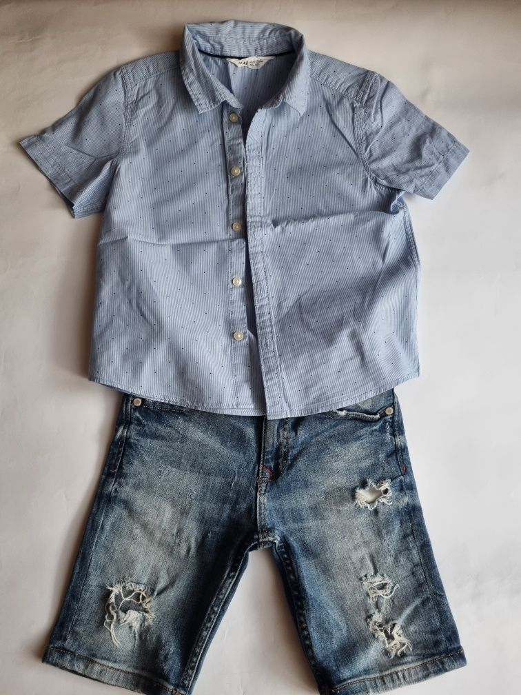 Детски къси дънки Next & риза с къс ръкав H&M, 122 см.