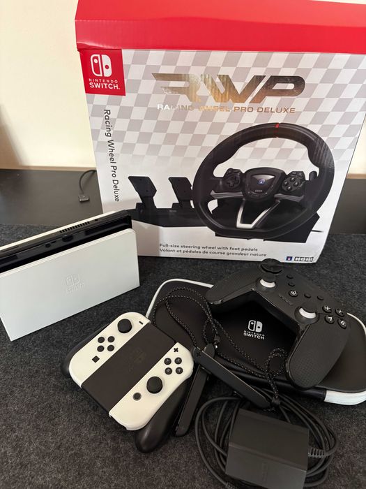 Nintendo Switch OLED - White + 30 дигитални игри и подарък волан