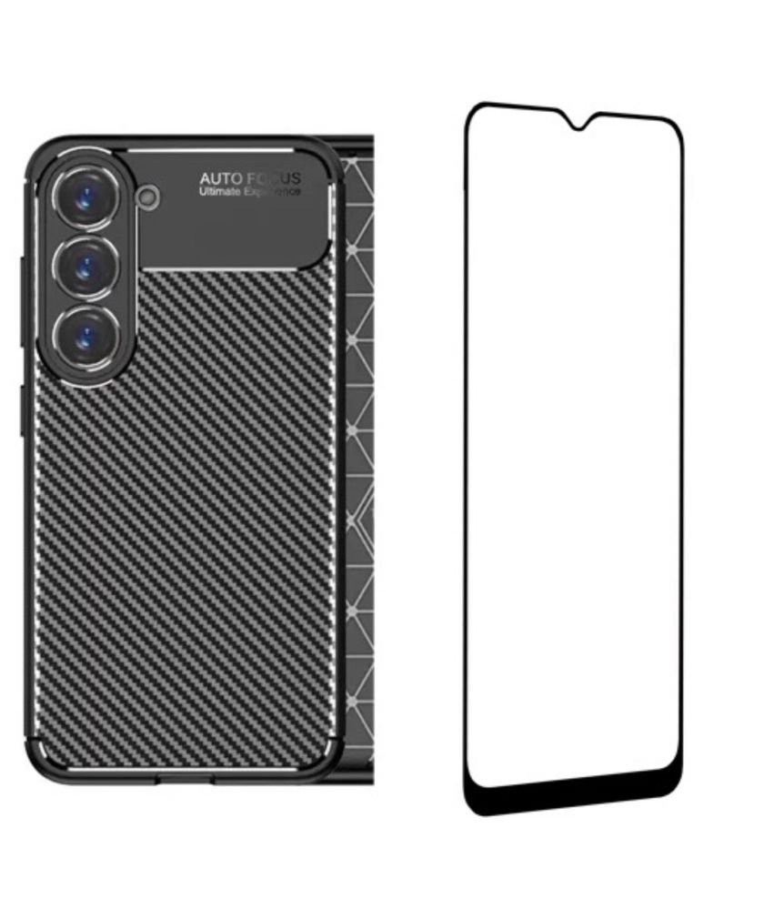 Samsung A05/A05S/A15/A25 - Pachet Husa Carbon + Folie Sticla Curbata