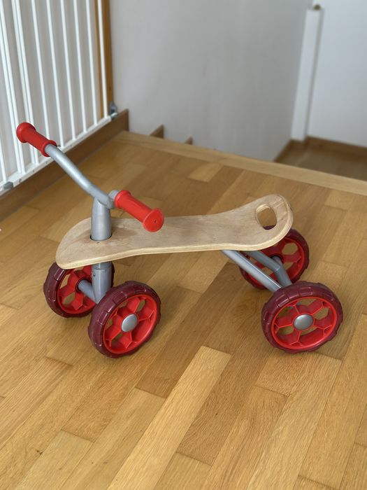 Bicicleta fara pedale Hape Trail Rider, din metal si lemn, cu 4 roti