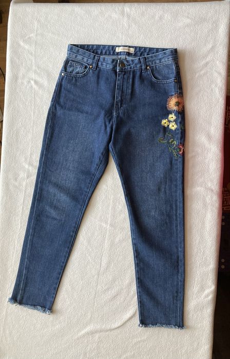 Blugi dama Lachez, M, albastri, cu flori brodate