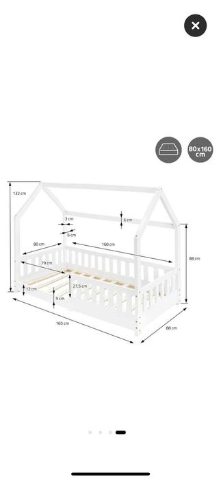 Pat alb 160x80, tip casuță nou în cutie