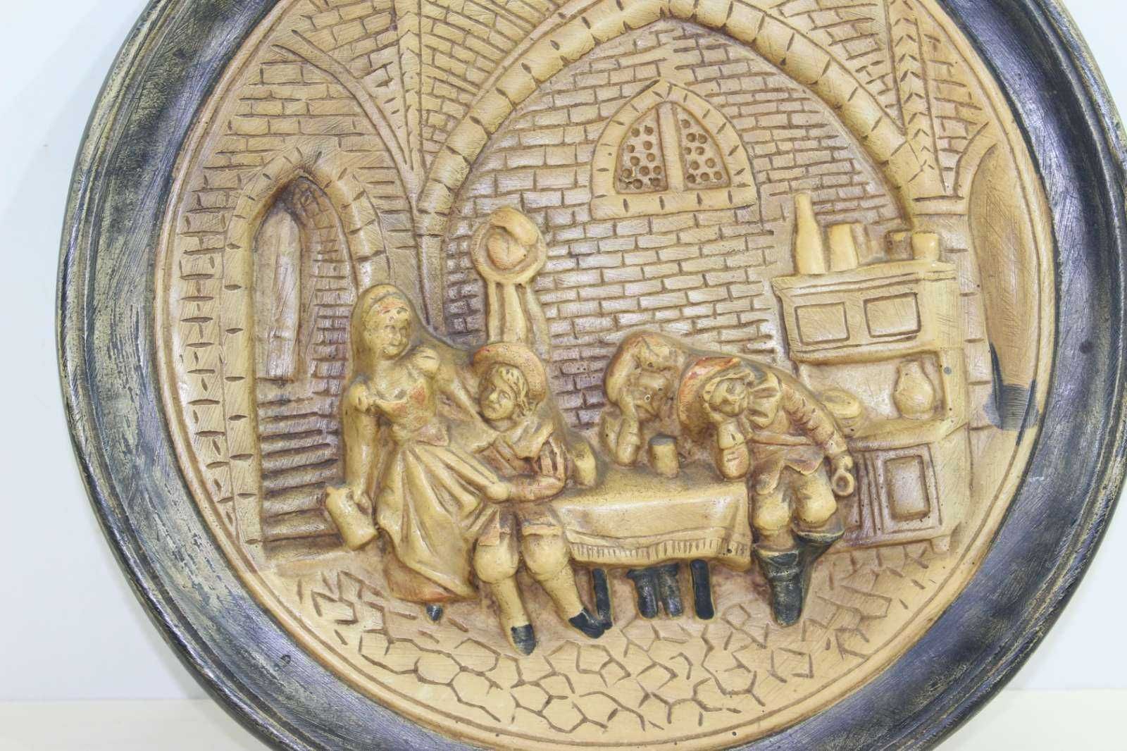 Масивна керамична чиния за стена с Ренесансов сюжет Старата кръчма