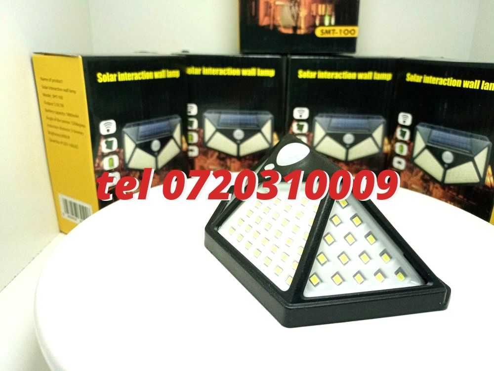 Lampa Cu Panou Fotovoltaic 100 Leduri Sensor Miscare Si Crepuscular
