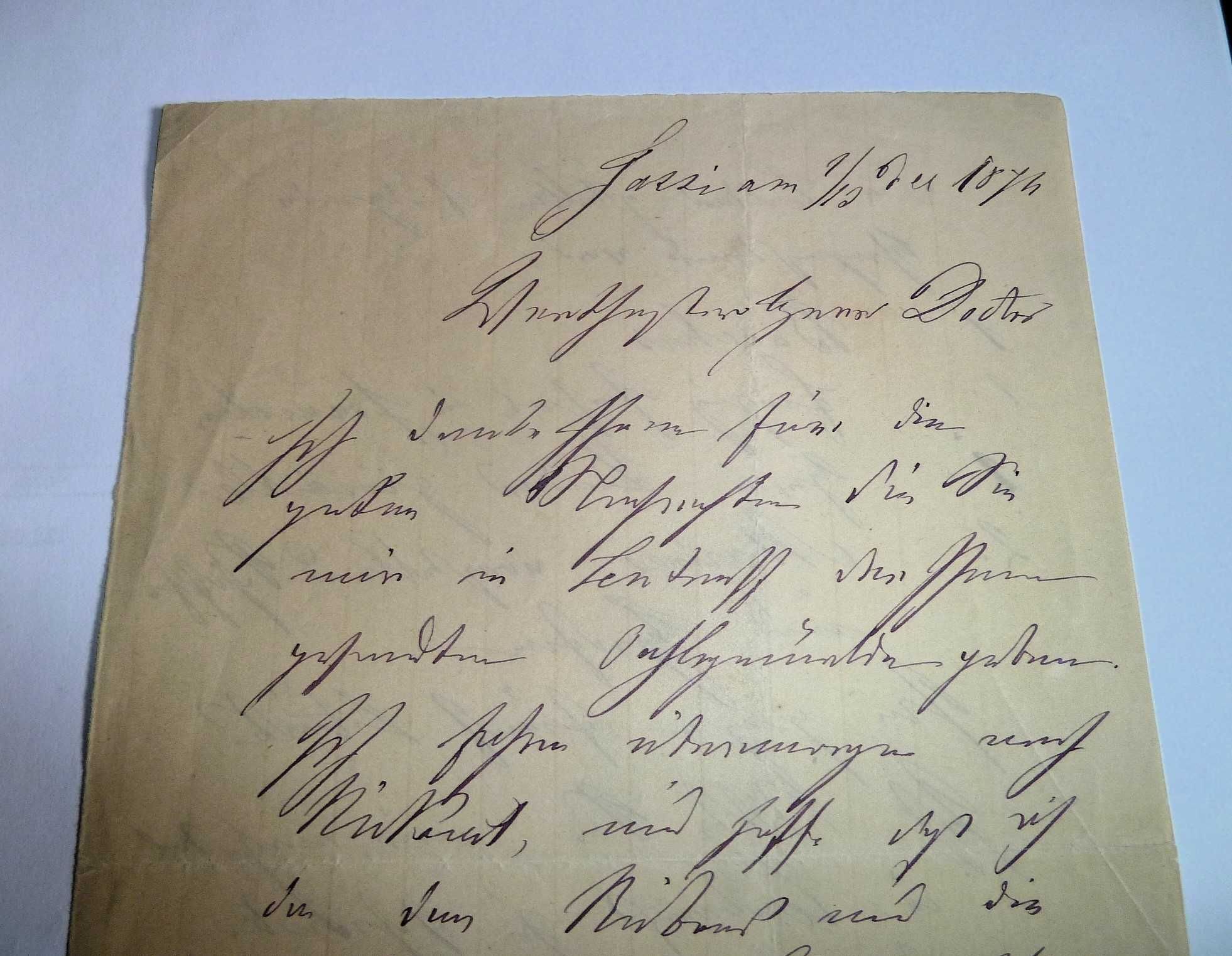 Scrisoare Document scrisa si semnata de Mihail Kogalniceanu, Iasi 1874