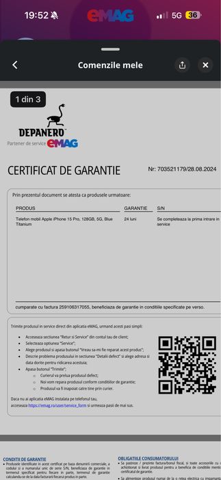 iPhone 15 pro la cutie cu garantie emag