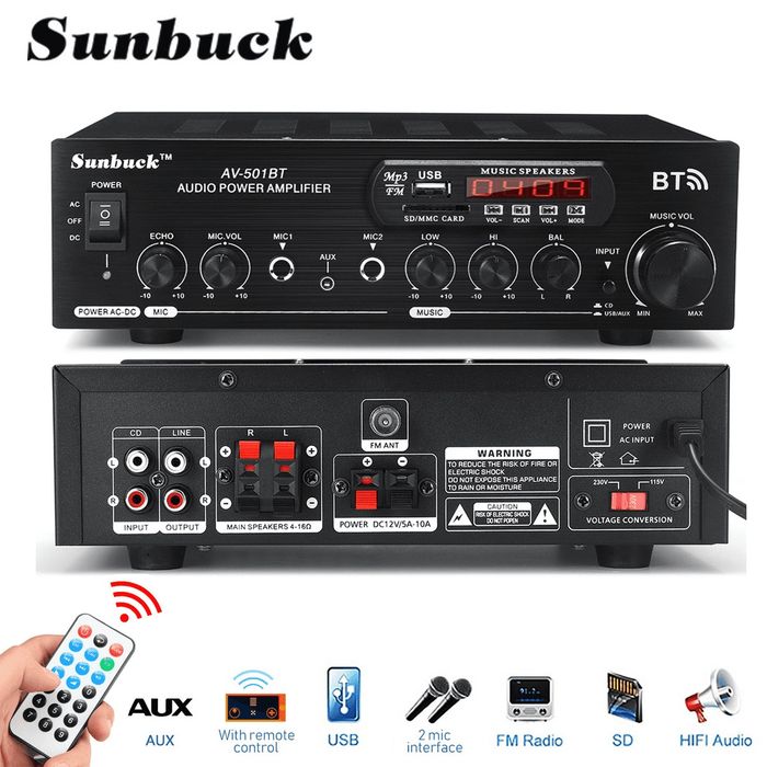Аудио караоке усилвател AV-501BT Bluetooth  110V/220V DC 12V AUX вход
