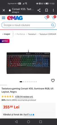 Tastatura gaming corsaire K55