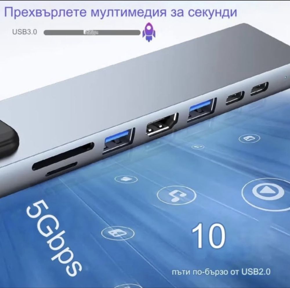 Адаптер за хъб, Multiport 8 в 1,докинг станция за лаптоп