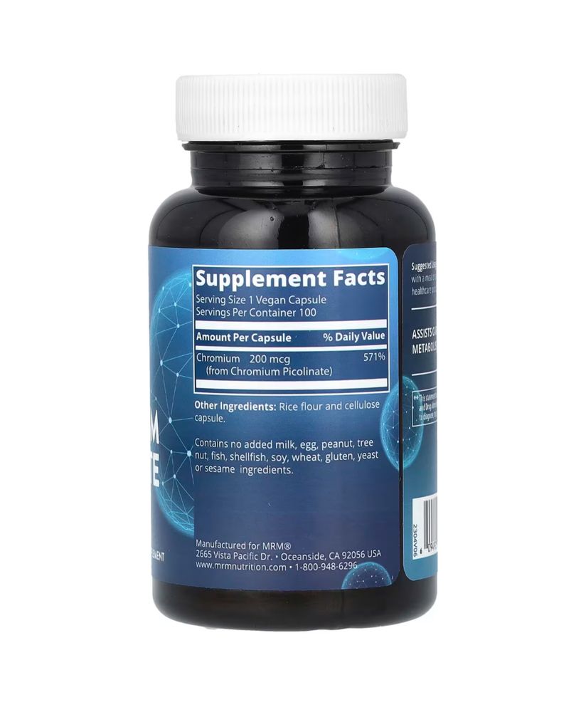 MRM Nutrition, пиколинат хрома, 200 мкг, 100 веганских капсул