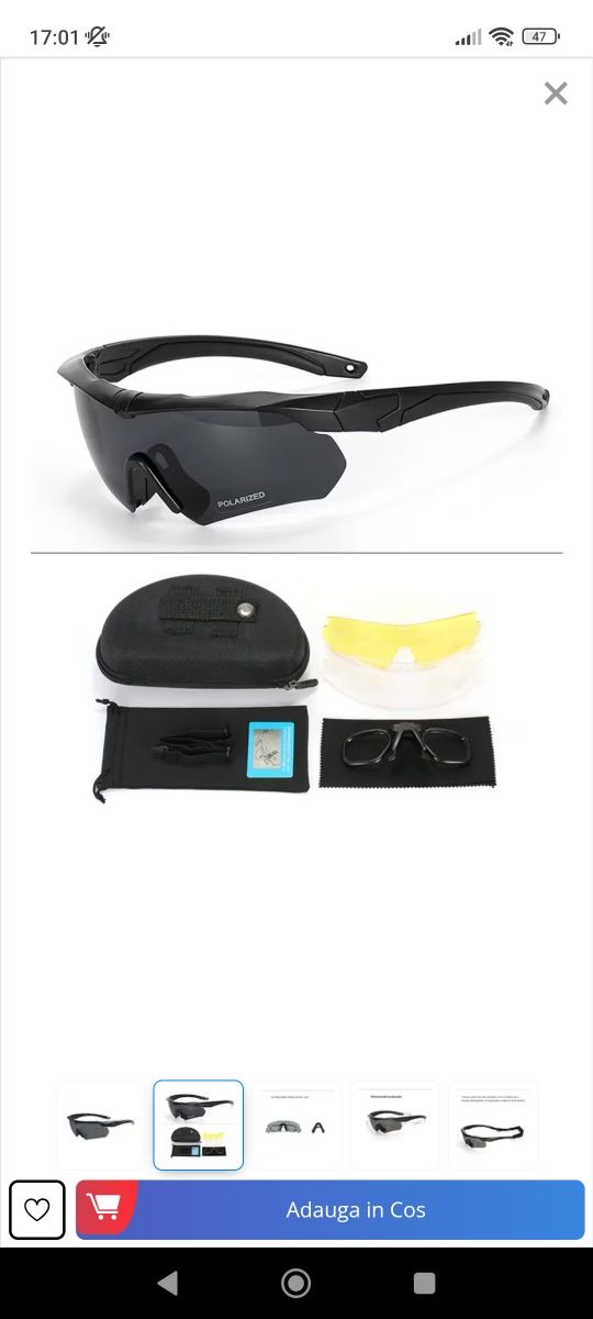 Ochelari de Soare Tactici, Unisex, Cu 3 Seturi de Lentile Detasabile