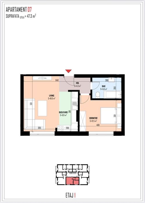 Apartament 2 camere, 47.3 mp utili, Sos. Alexandriei