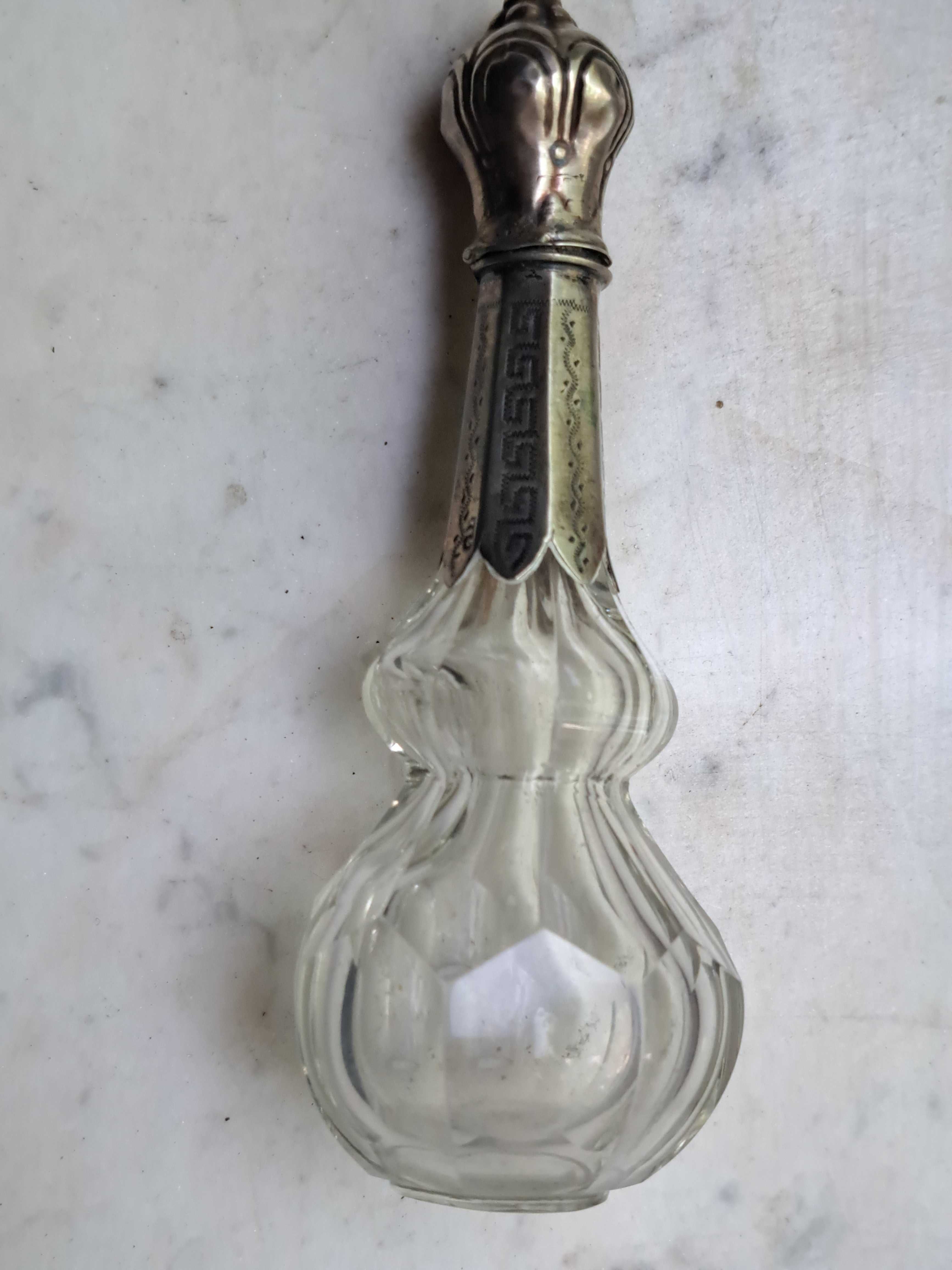 Френско кристално шише за парфюм със сребърен обков