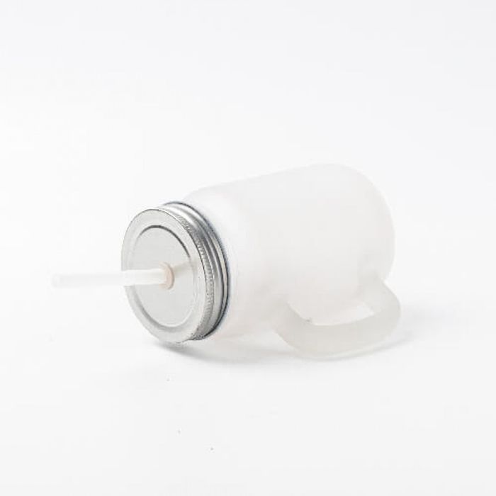 Стъклена чаша-буркан с капачка и сламка, с Ваша снимка, надпис