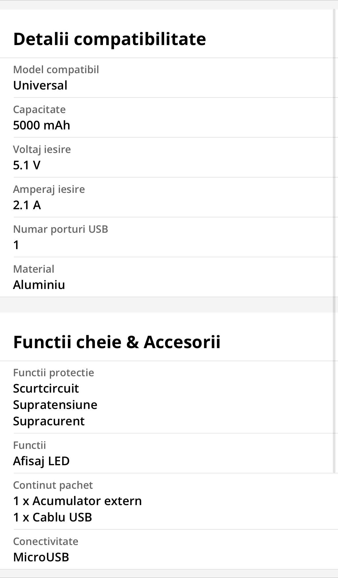 Acumulator extern Xiaomi MI Power Bank 2, 5000mAh, USB (Argintiu)